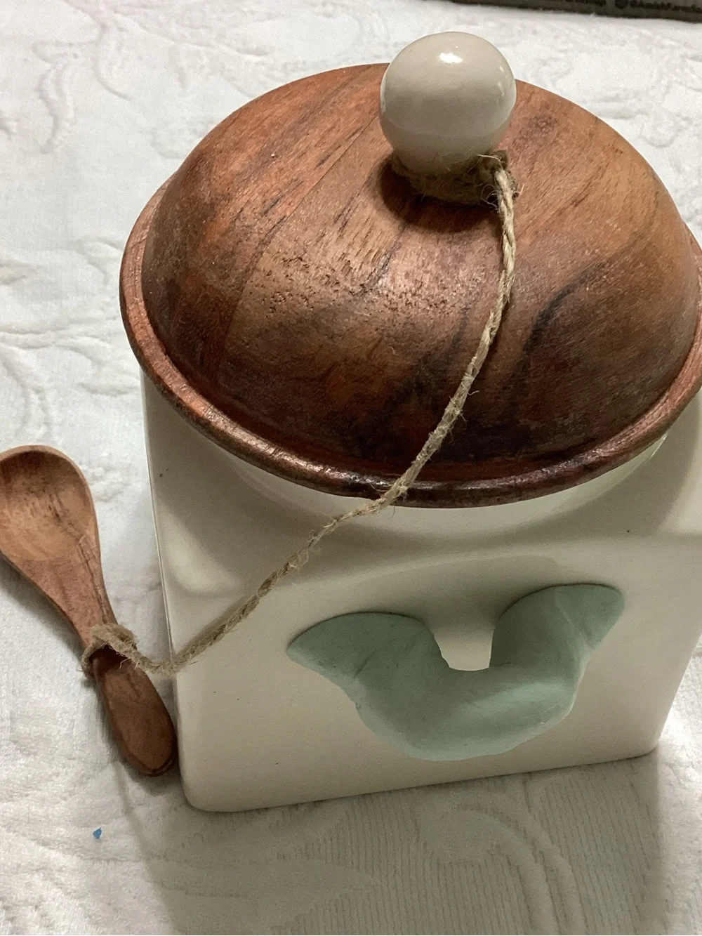 Handcrafted in India 4” square Lidded Sugar Canister Jar with Spoon